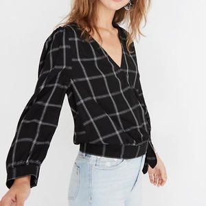 madewell wrap tie top in back windowpane plaid EUC
